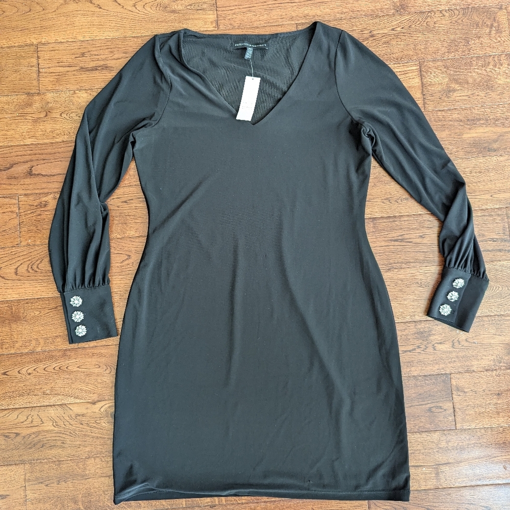 NWT White House Black Market Black L/S Jersey Cocktail Dress Rhinestone  Sz M/P